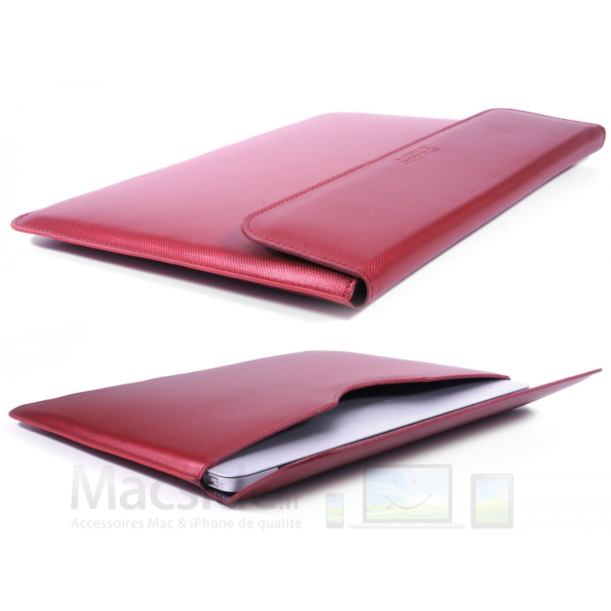 Pochette Macbook Air 13 simili cuir rouge à clapet aimanté